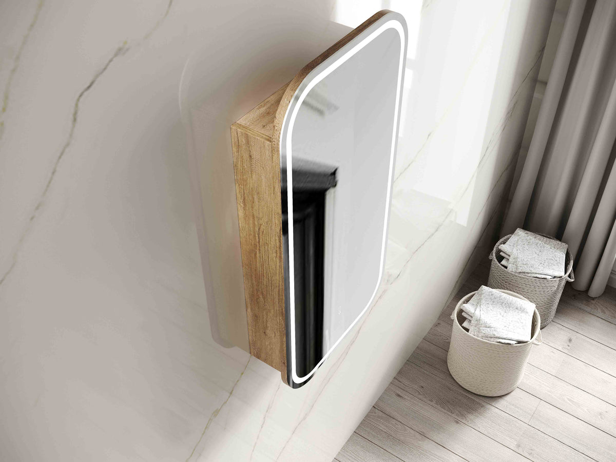 LED Newport 900(H)x450(W) Natural Oak Shaving Cabinet - Premium Edition