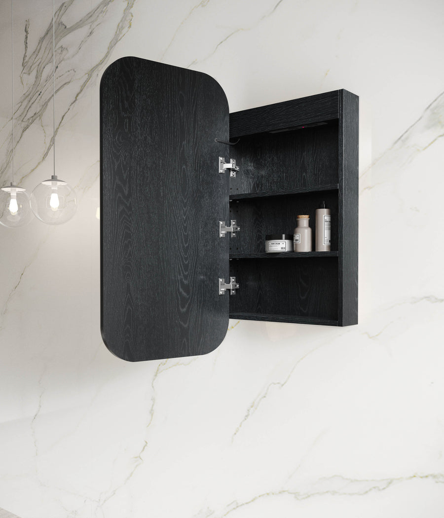 LED Newport 900(H)x450(W) Black Oak Shaving Cabinet - Premium Edition