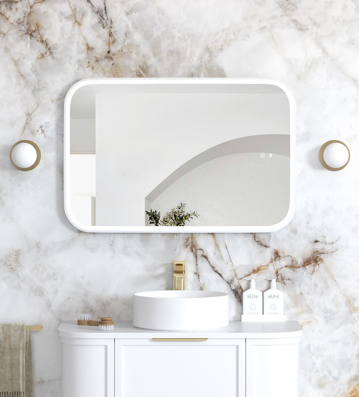 LED Newport 900(H)x600(W) White Metal Frame Tuffi Mirror, Install Horizontal or Vertical main view