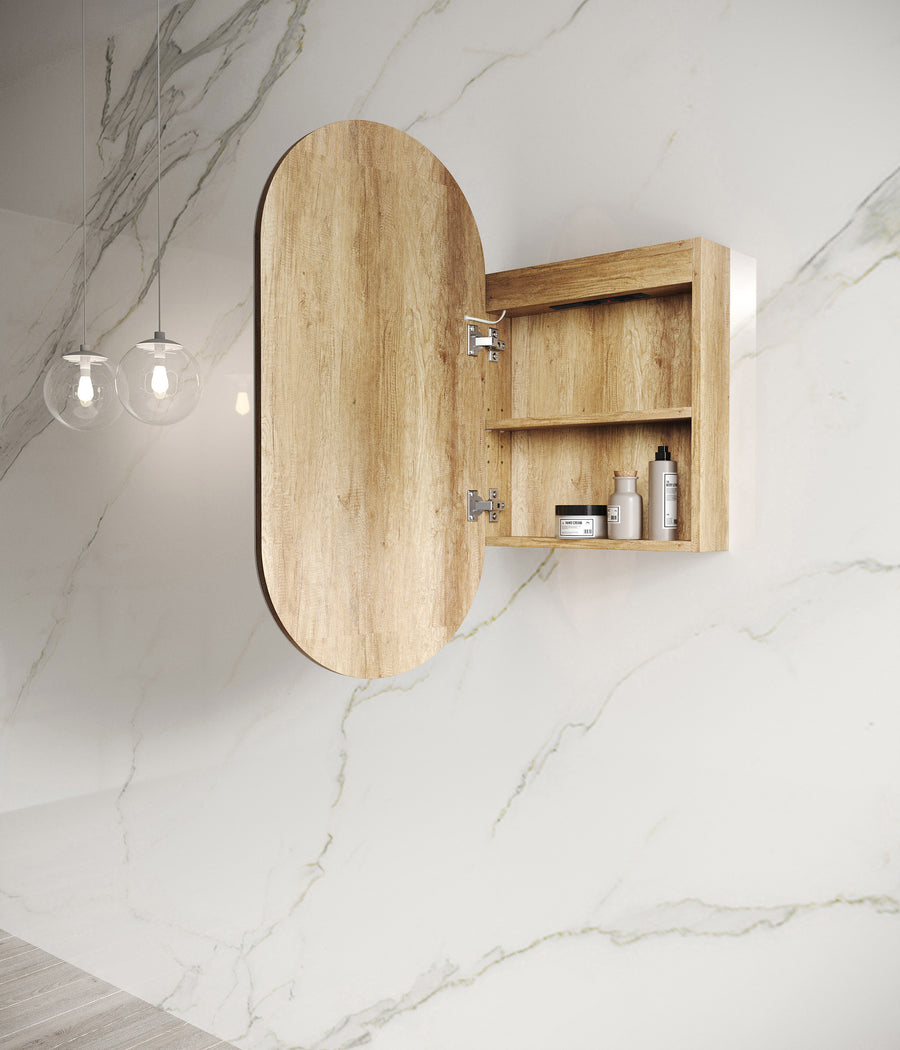 LED Noosa 900(H)x450(W) Natural Oak Shaving Cabinet - Premium Edition