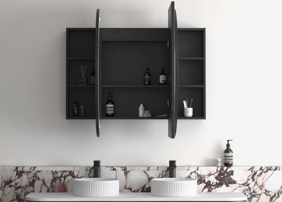 LED Bondi 1500(W)x900(H) Black Oak Shaving Cabinet Premium Edition view 2