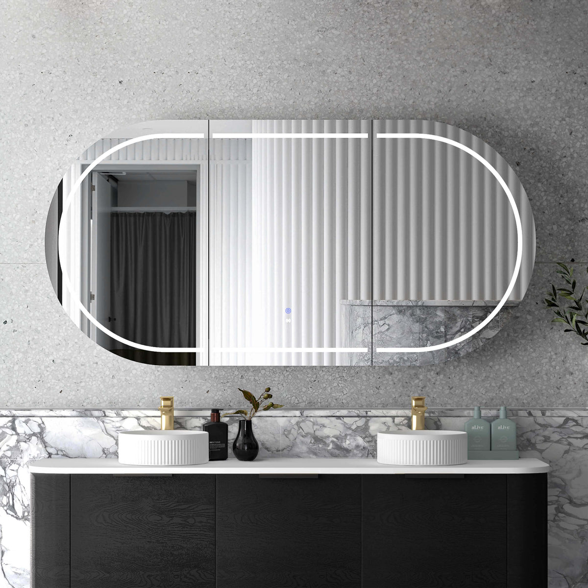 LED Bondi 1800(W)x900(H) Black Oak Shaving Cabinet Premium Edition main view