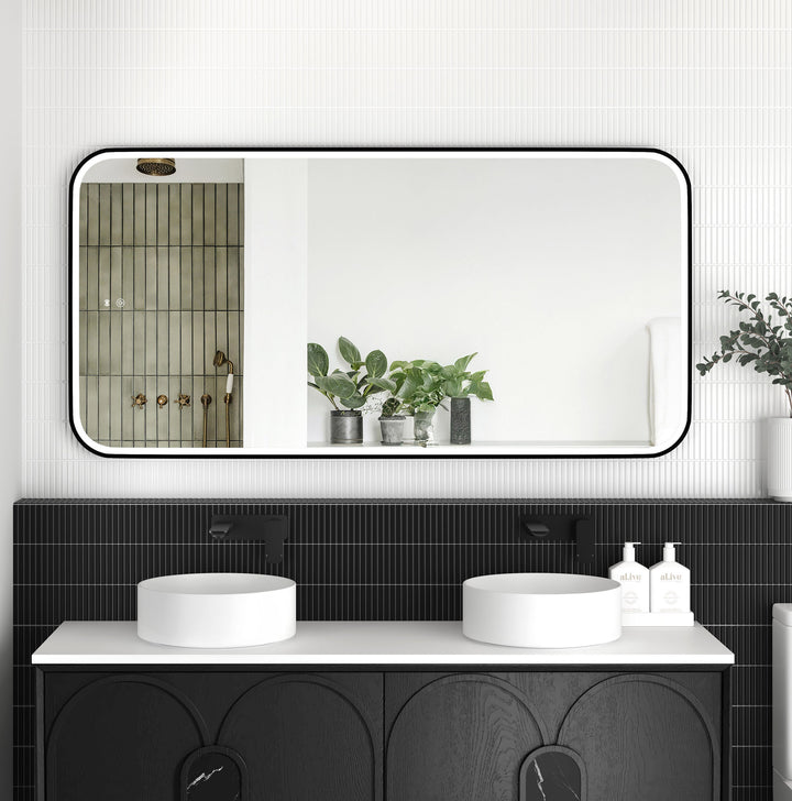 LED Newport 1500(W)x750(H) Black Metal Frame Tuffi Mirror, Install Horizontal or Vertical main view