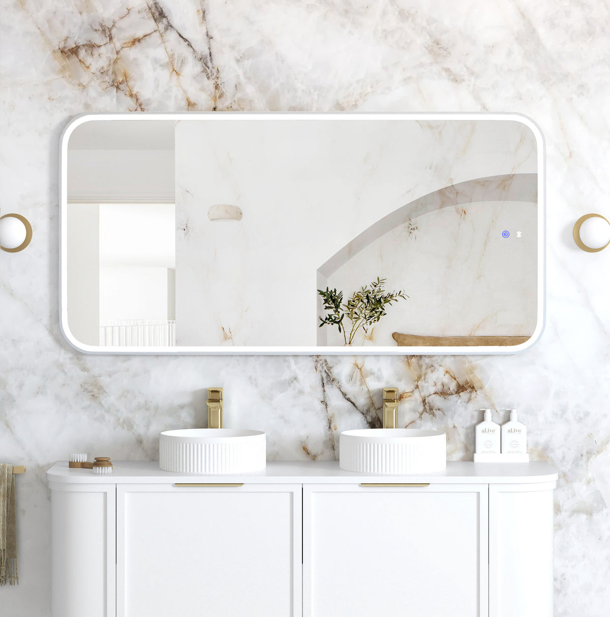 LED Newport 1500(W)x750(H) White Metal Frame Mirror, Install Horizontal or Vertical main view