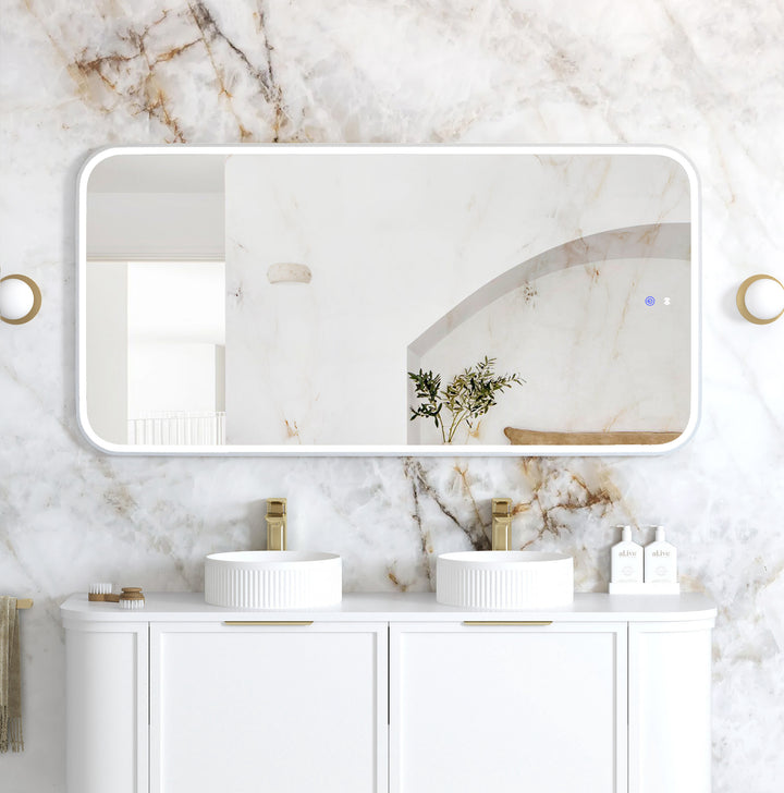 LED Newport 1500(W)x750(H) White Metal Frame Mirror, Install Horizontal or Vertical main view