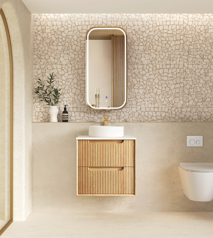 Byron Fluted 600mm Woodland Oak Wall Hung Vanity - Cabinet Only
