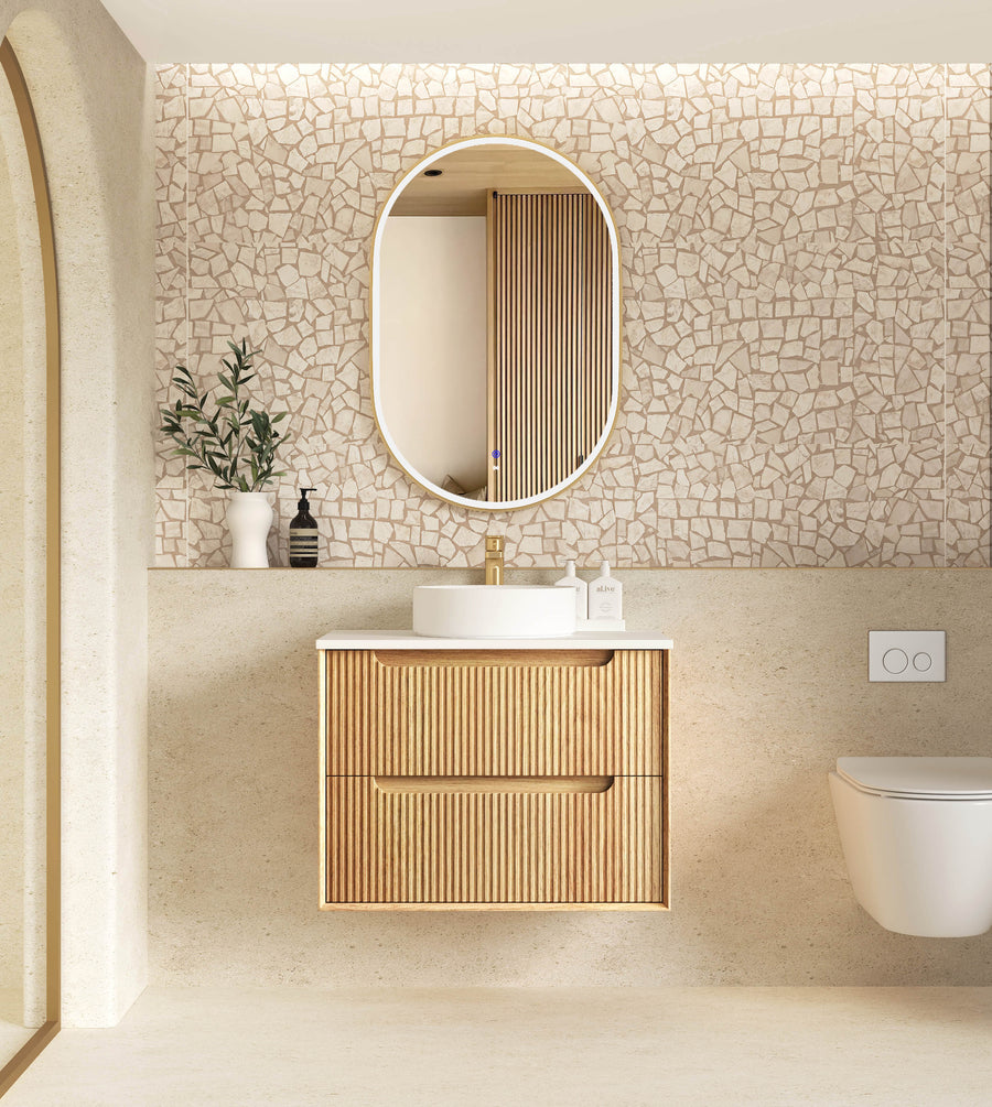 Byron Fluted 750mm Woodland Oak Wall Hung Vanity - Cabinet Only