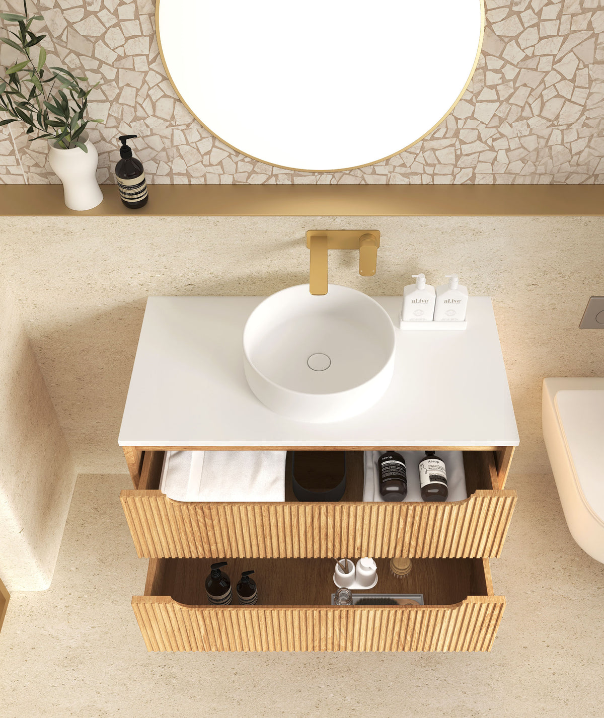 Byron Fluted 750mm Woodland Oak Wall Hung Vanity