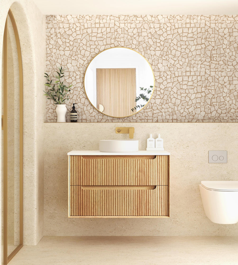 Byron Fluted 900mm Woodland Oak Wall Hung Vanity - Cabinet Only