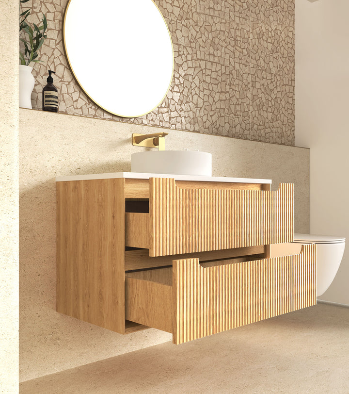 Byron Fluted 900mm Woodland Oak Wall Hung Vanity