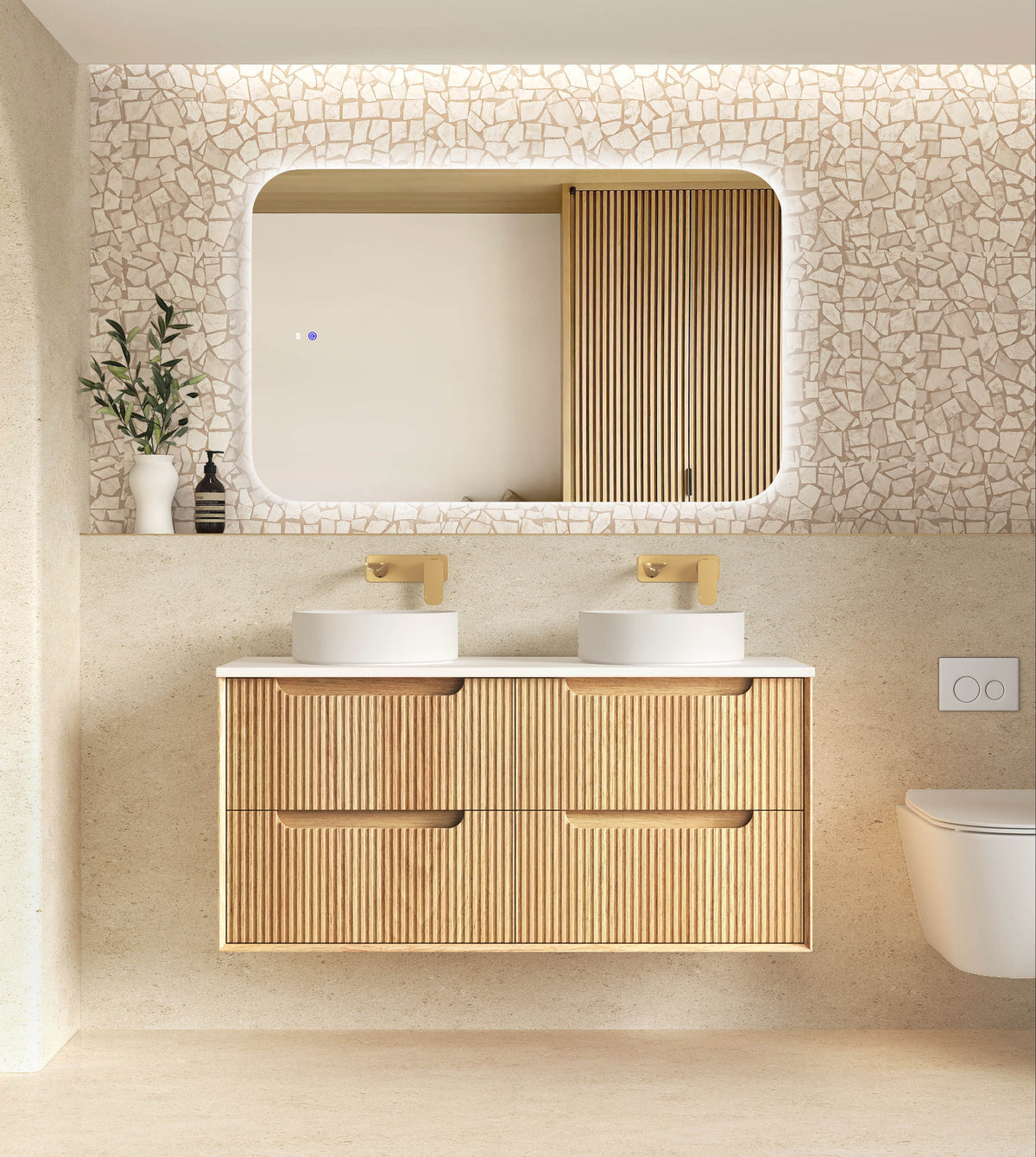 Byron Fluted 1200mm Woodland Oak Four Drawer Wall Hung Vanity - Cabinet Only