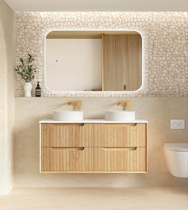 Byron Fluted 1200mm Woodland Oak Four Drawer Wall Hung Vanity - Cabinet Only