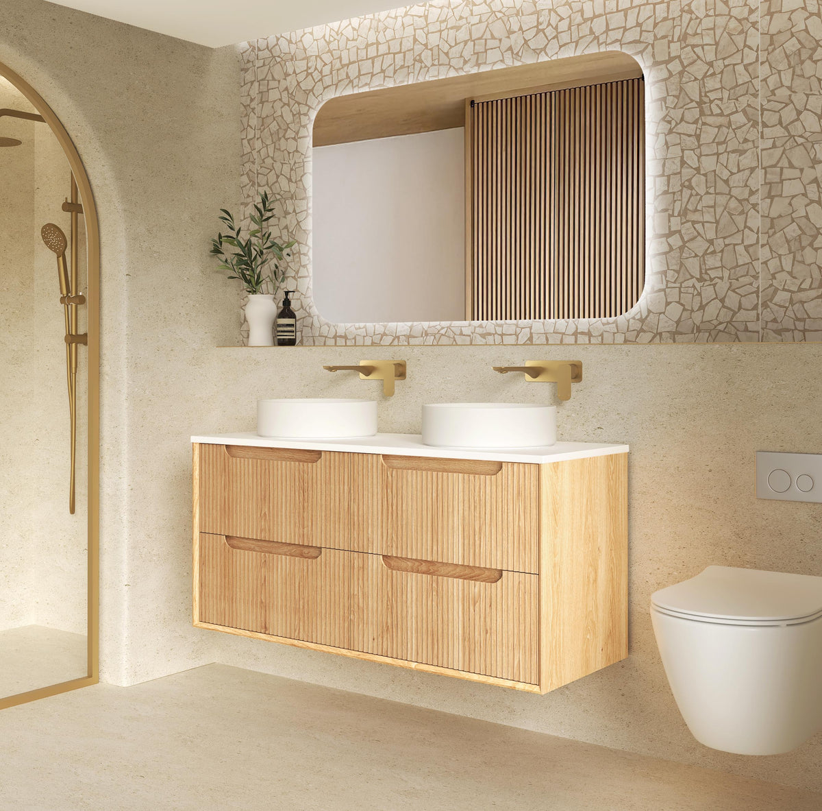 Byron Fluted 1200mm Woodland Oak Four Drawer Wall Hung Vanity