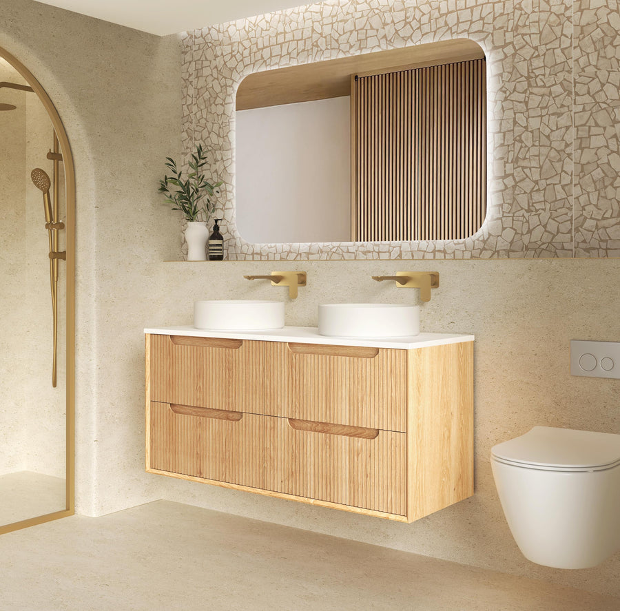 Byron Fluted 1200mm Woodland Oak Four Drawer Wall Hung Vanity