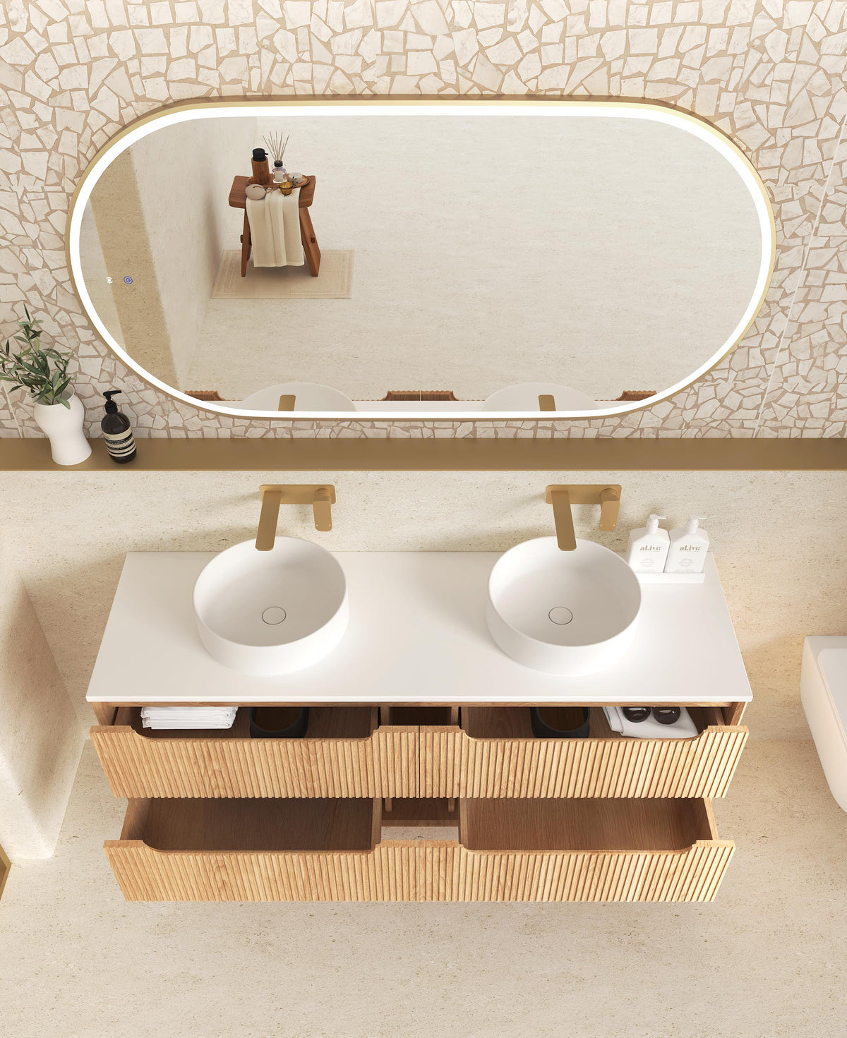Byron Fluted 1200mm Woodland Oak Four Drawer Wall Hung Vanity