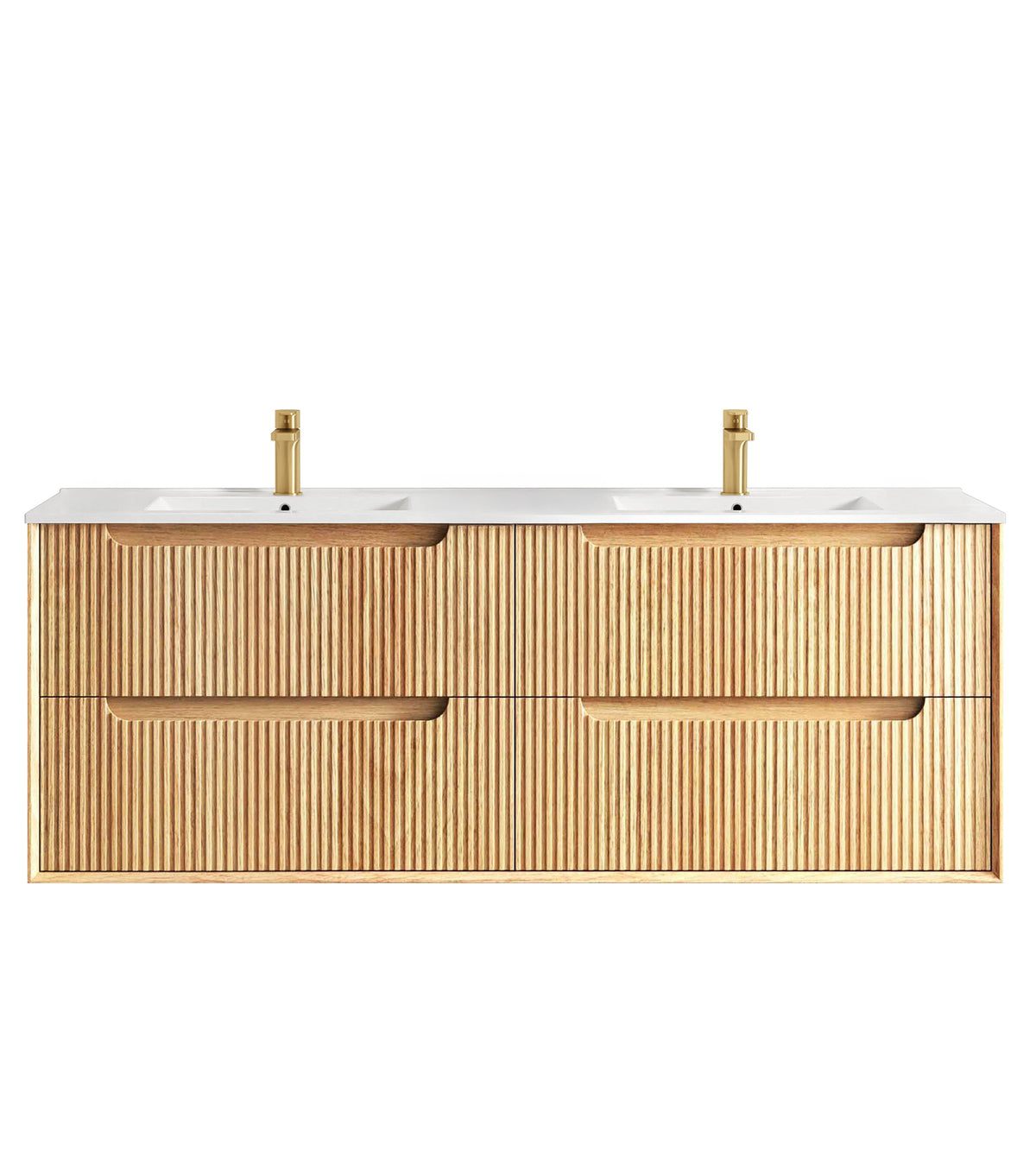 Byron Fluted 1500mm Woodland Oak Wall Hung Vanity - Slimline Ceramic Top (Gloss white)