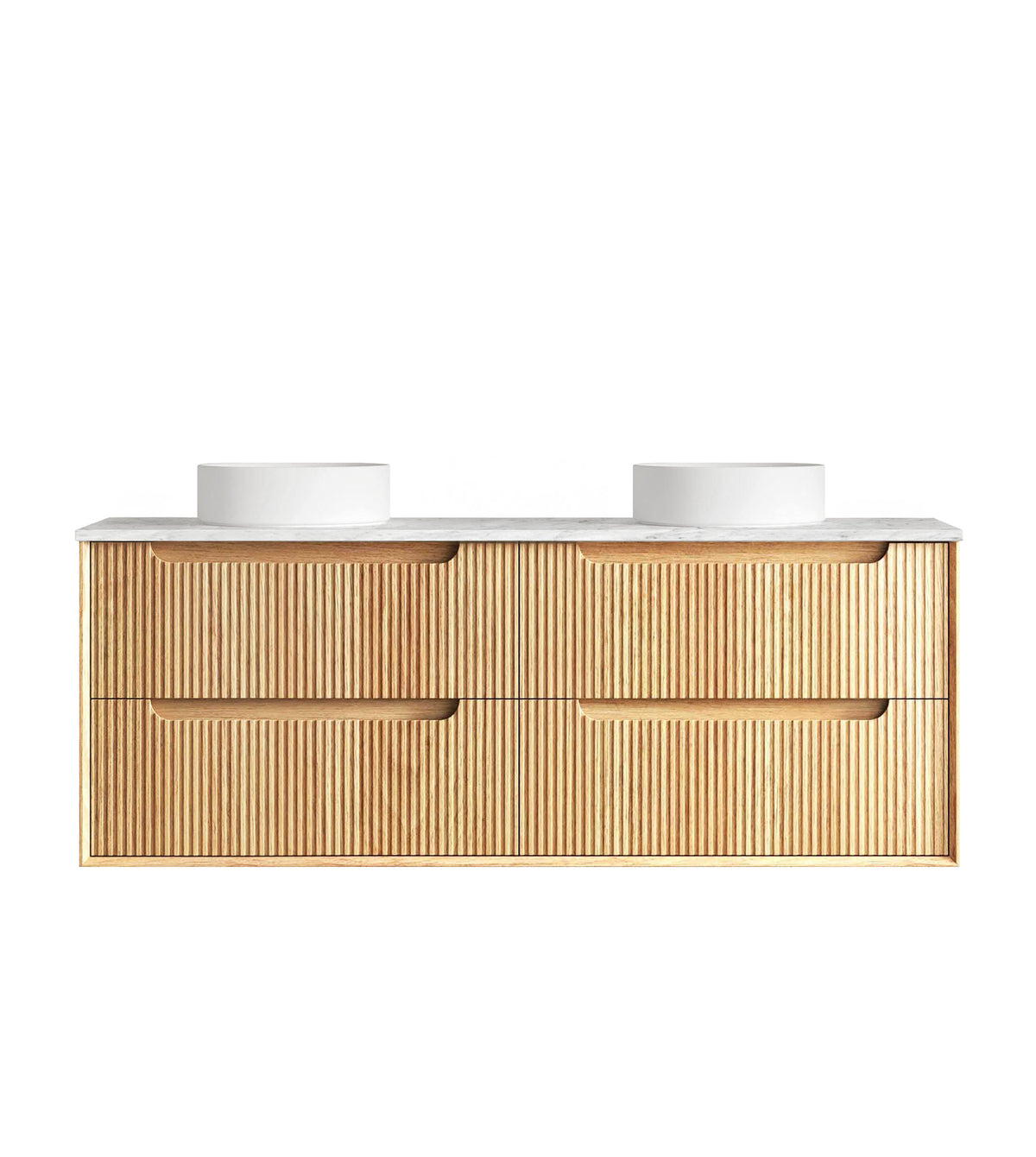 Byron Fluted 1500mm Woodland Oak Wall Hung Vanity - Natural Marble Top (Natural Carrara Marble)