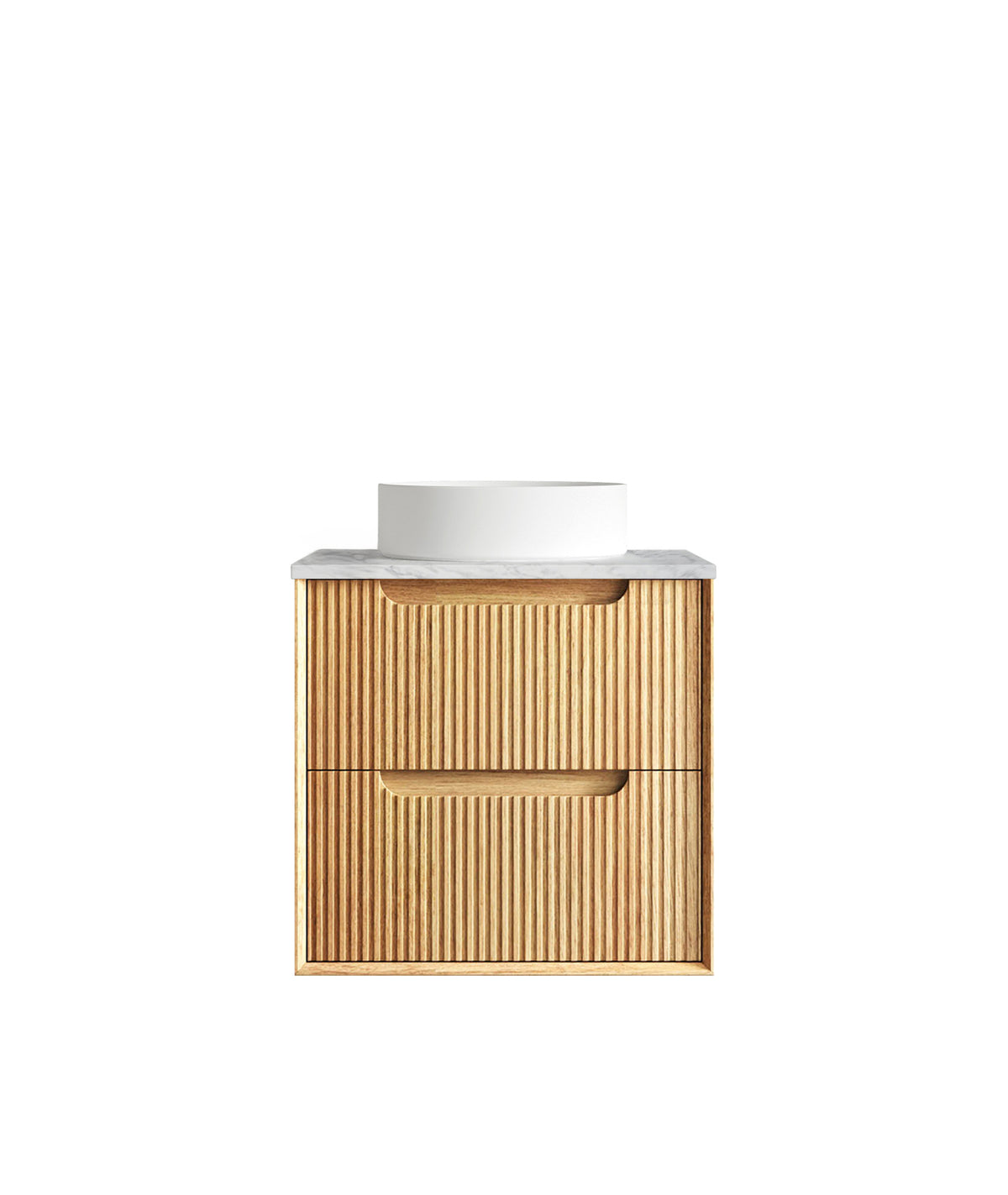 Byron Fluted 600mm Woodland Oak Wall Hung Vanity - Natural Marble Top (Natural Carrara Marble)
