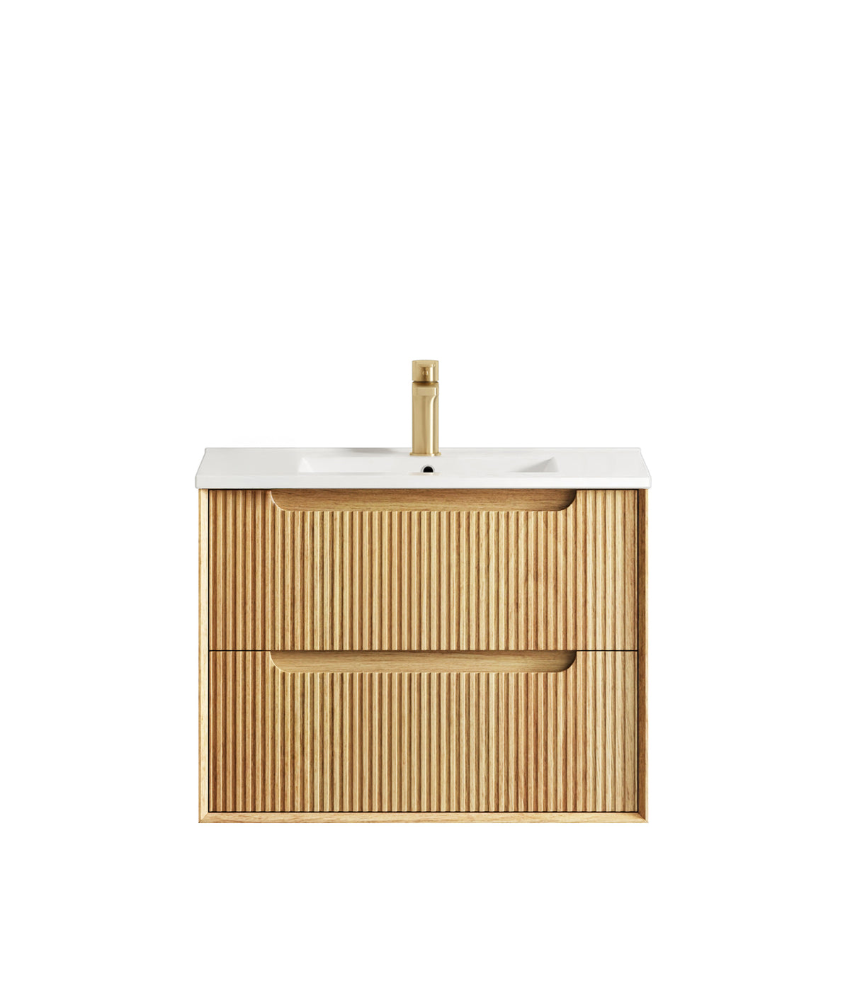 Byron Fluted 750mm Woodland Oak Wall Hung Vanity - Slimline Ceramic Top (Gloss white)