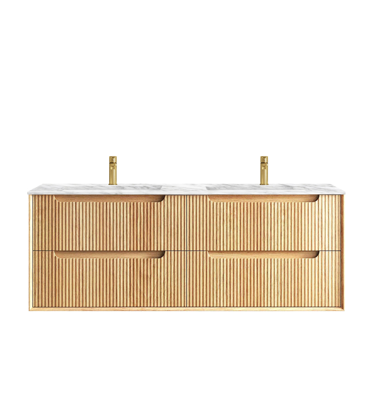Byron Fluted 1500mm Woodland Oak Wall Hung Vanity - Under Mount Stone Top (Natural Carrara Marble)