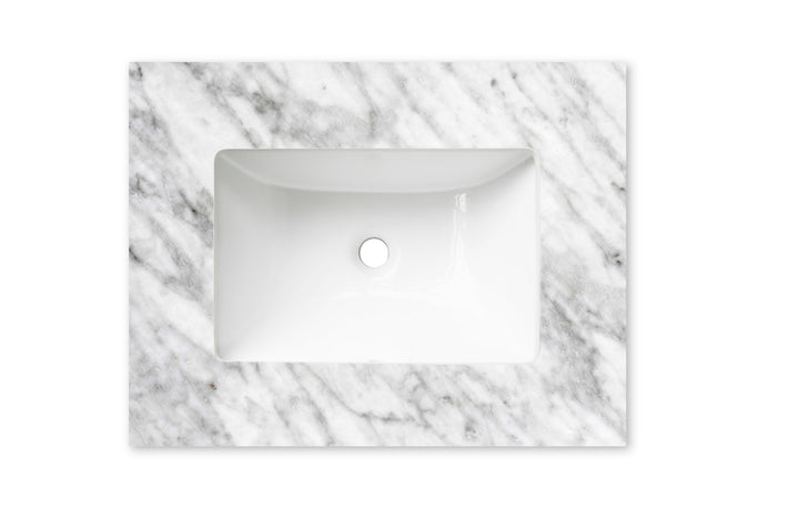 Byron Fluted 600mm Woodland Oak Wall Hung Vanity - Under Mount Stone Top (Natural Carrara Marble)