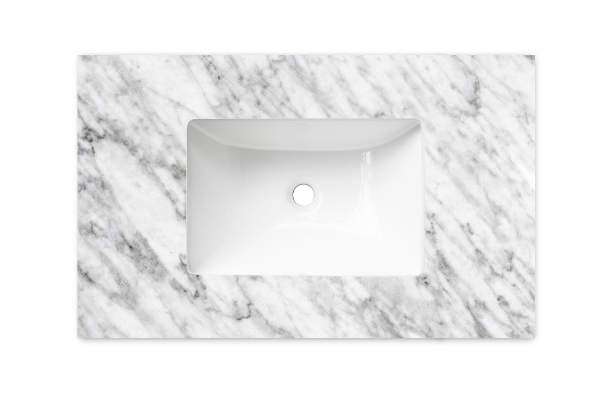 Byron Fluted 750mm Woodland Oak Wall Hung Vanity - Under Mount Stone Top (Natural Carrara Marble)