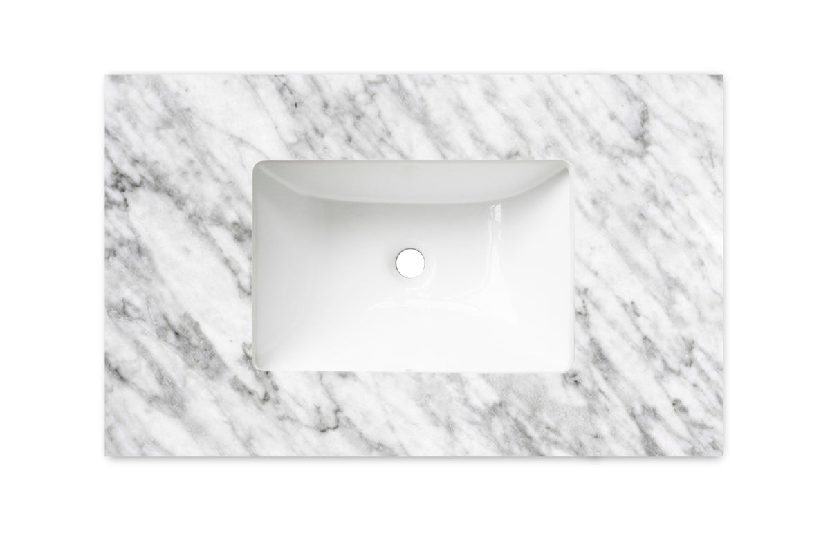 Otti Byron 750 Sable Walnut Wall Hung Vanity - Under Mount Stone Top (Natural Carrara Marble)