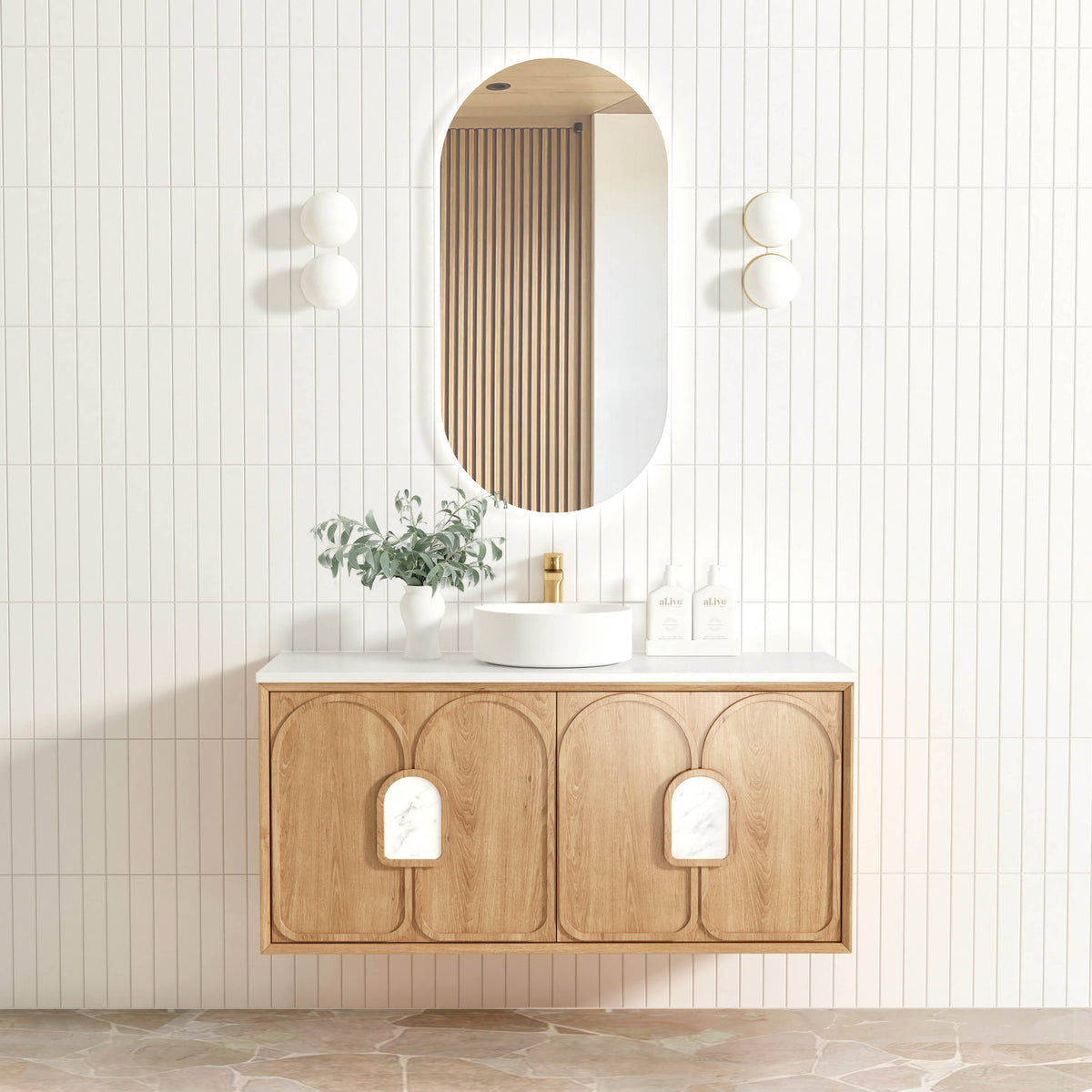 Laguna Mark II 1200mm Woodland Oak Wall Hung Vanity - Ultra Delux Stone Top (Silica Free Pure White)