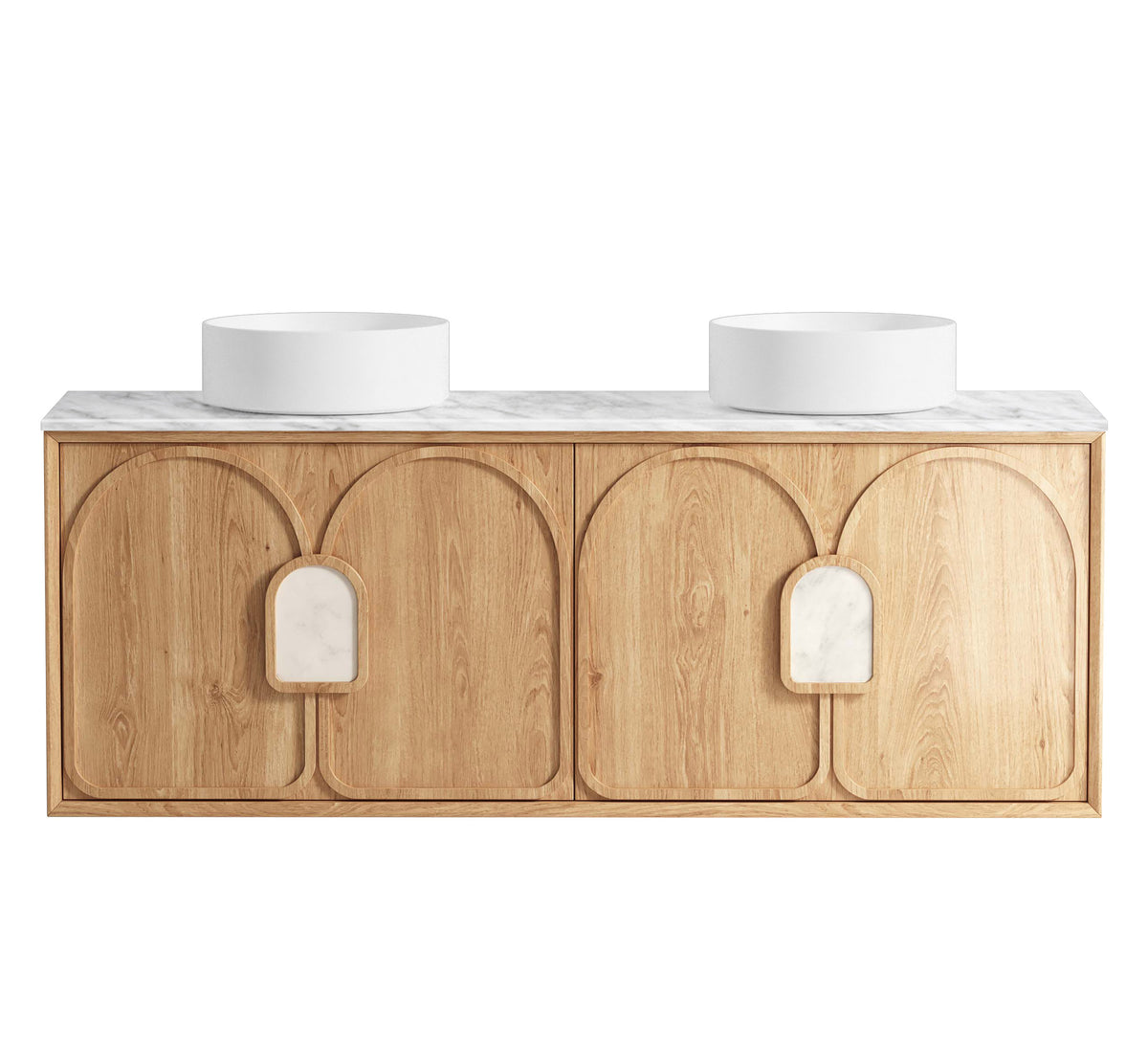 Laguna Mark II 1500mm Woodland Oak Wall Hung Vanity - Natural Marble Top (Natural Carrara Marble)