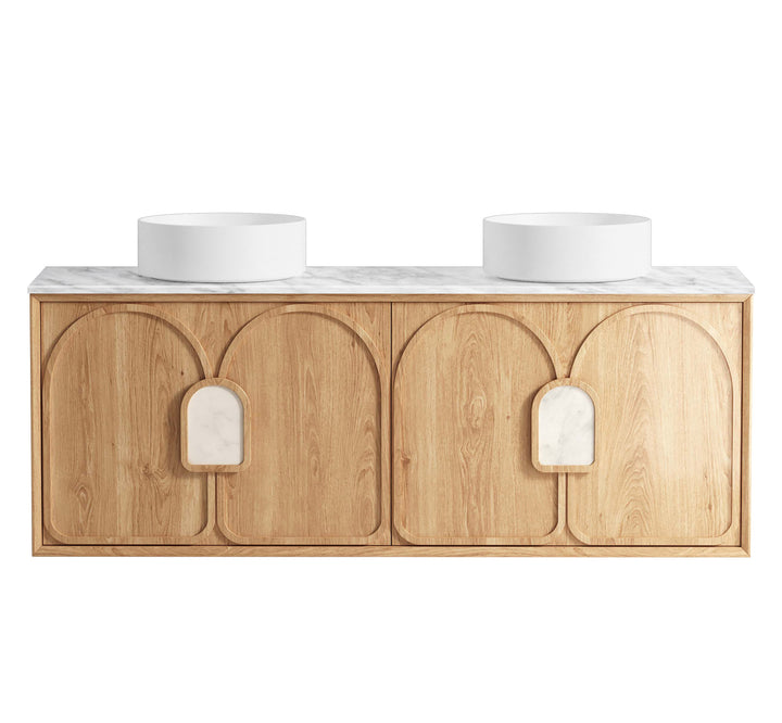 Laguna Mark II 1500mm Woodland Oak Wall Hung Vanity - Natural Marble Top (Natural Carrara Marble)