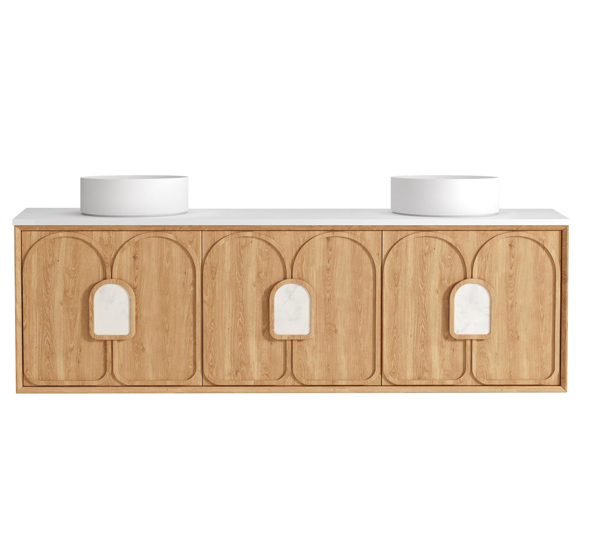 Laguna Mark II 1800mm Woodland Oak Wall Hung Vanity - Ultra Delux Stone Top (Silica Free Pure White)