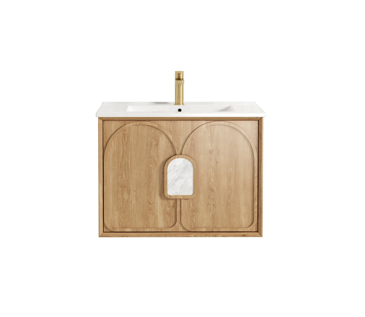 Laguna Mark II 750mm Woodland Oak Wall Hung Vanity - Slimline Ceramic Top (Gloss white)