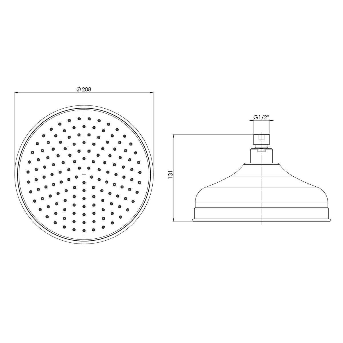 Specification diagram - Cromford Shower Rose 210mm