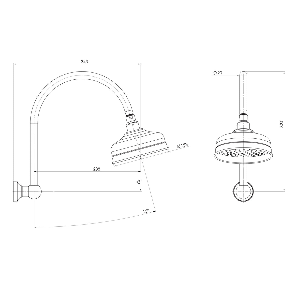 Cromford High-Rise Shower Arm and Rose - Brushed Bronze
