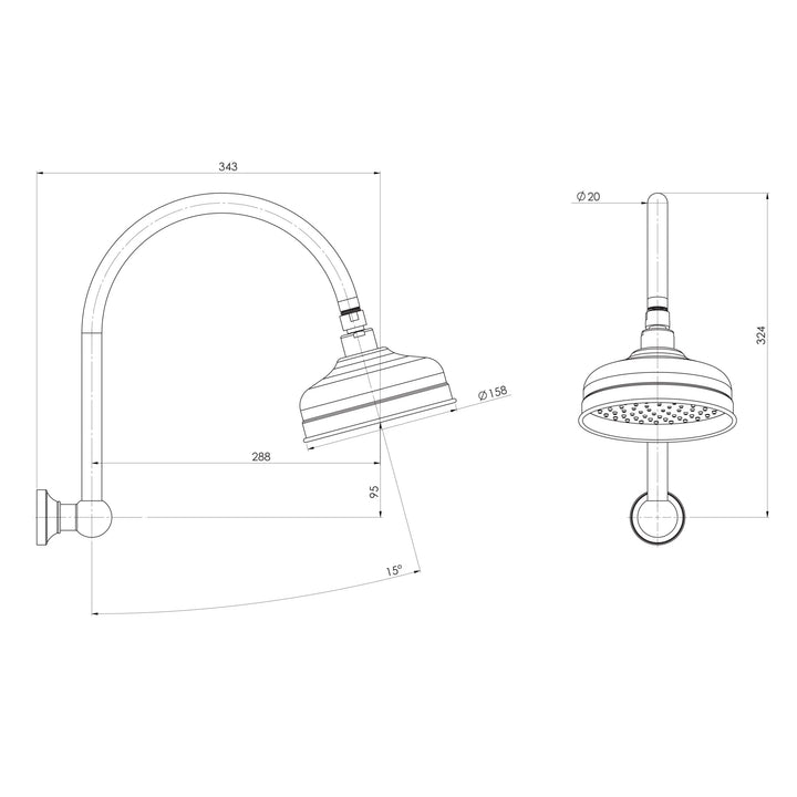 Cromford High-Rise Shower Arm and Rose - Brushed Bronze