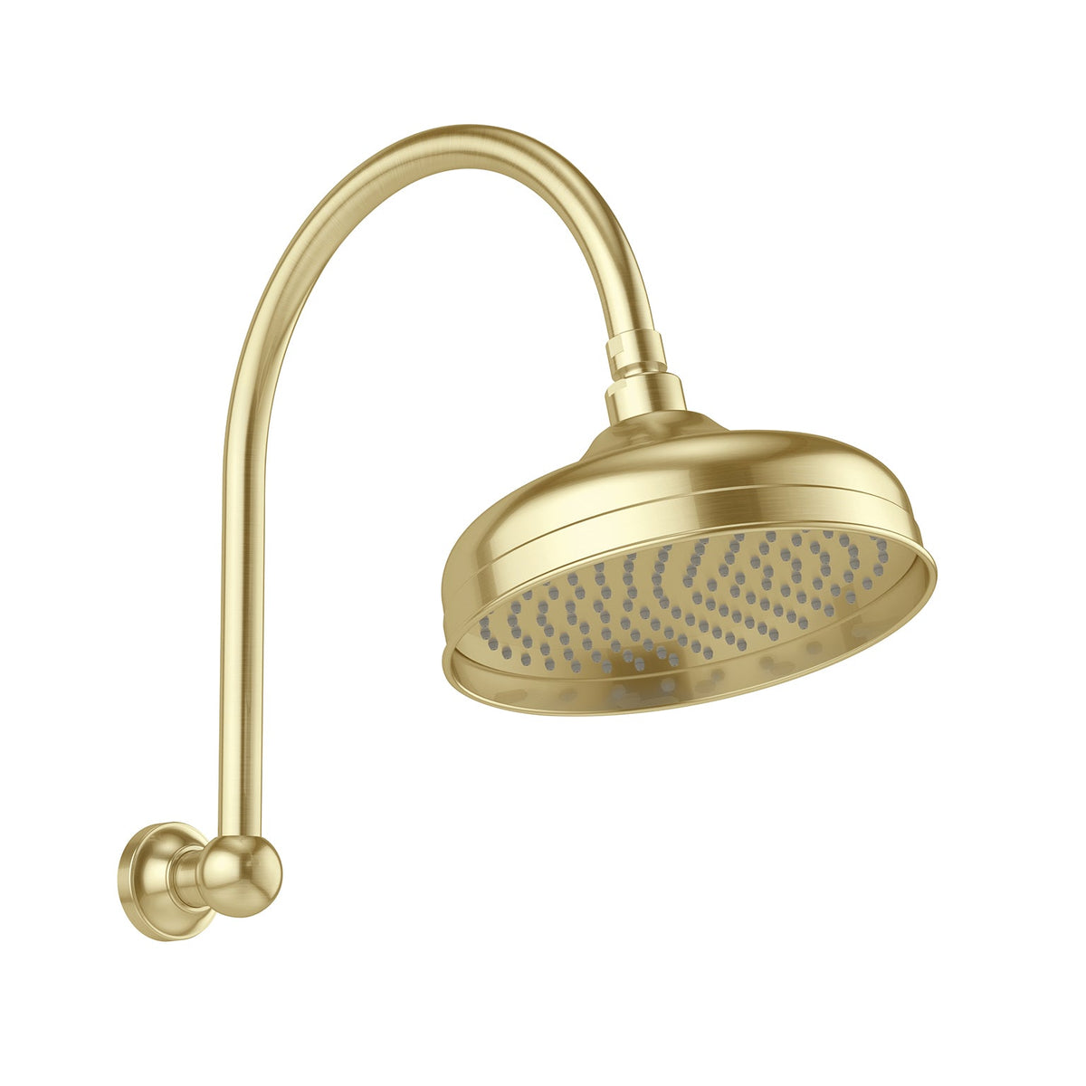 Cromford High Rise Shower Arm &amp; Rose 210mm - Brushed Gold