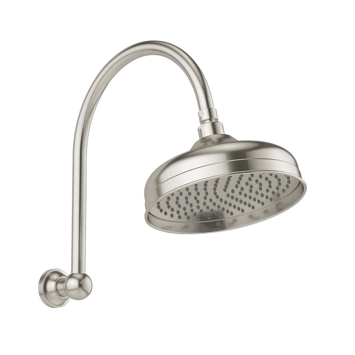 Cromford High Rise Shower Arm &amp; Rose 210mm - Brushed Nickel