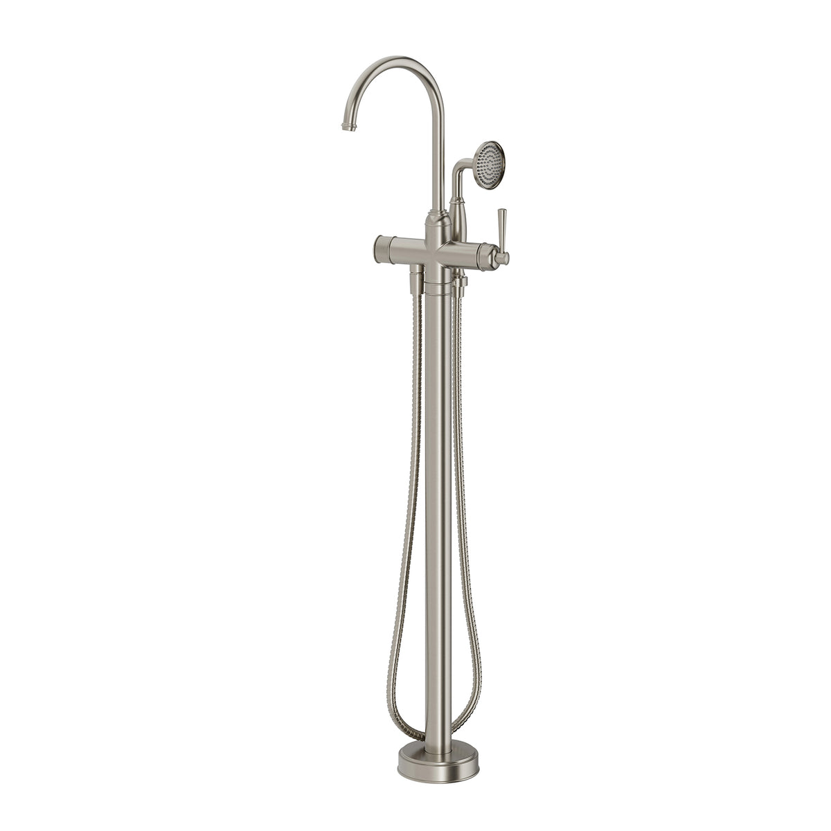 Cromford Floor Mounted Bath Mixer With Handshower - Brushed Nickel