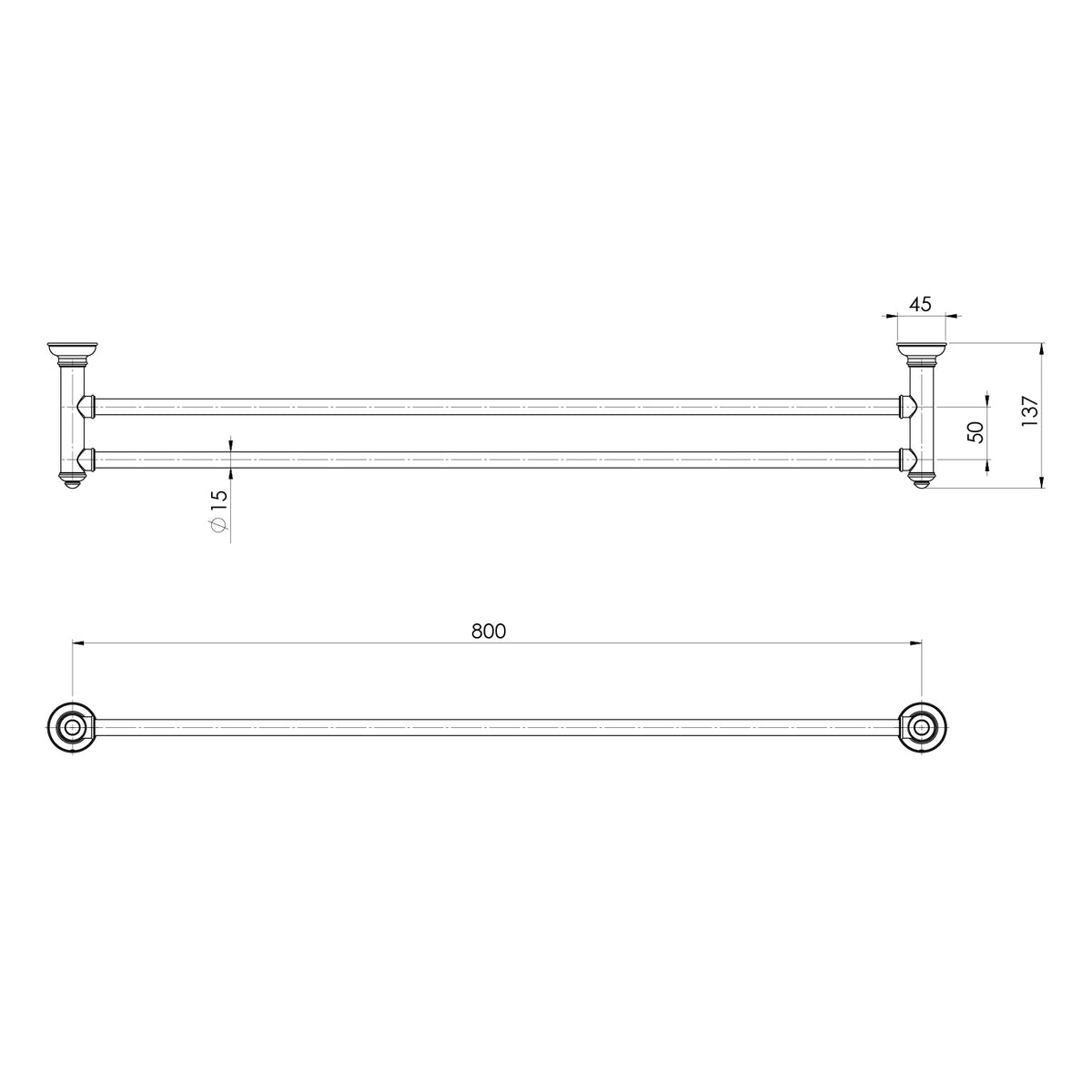 Cromford Double Towel Rail 800mm - Brushed Bronze