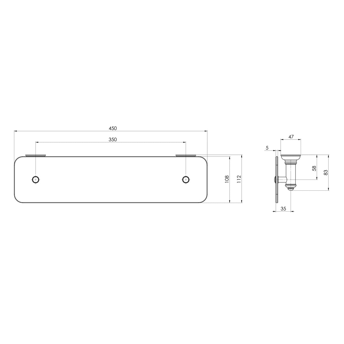 Cromford Glass Shelf 450mm - Brushed Bronze