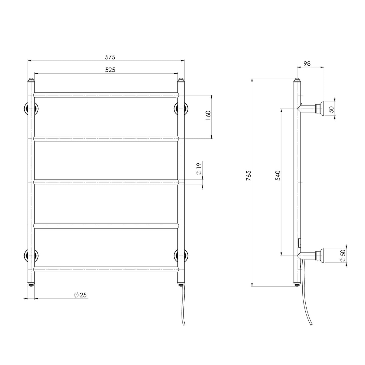 Cromford Heated Towel Ladder 550mm x 750mm - Brushed Bronze