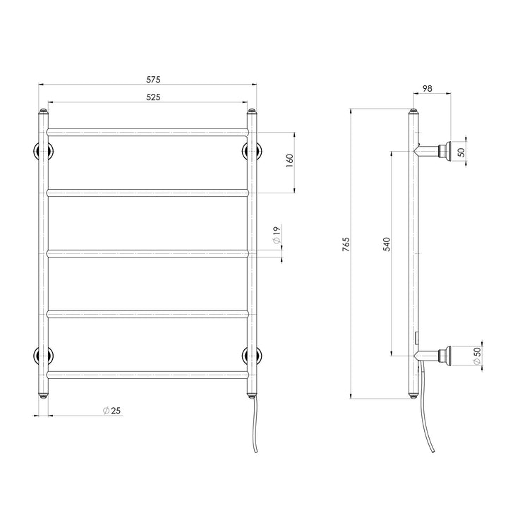 Cromford Heated Towel Ladder 550mm x 750mm - Brushed Bronze