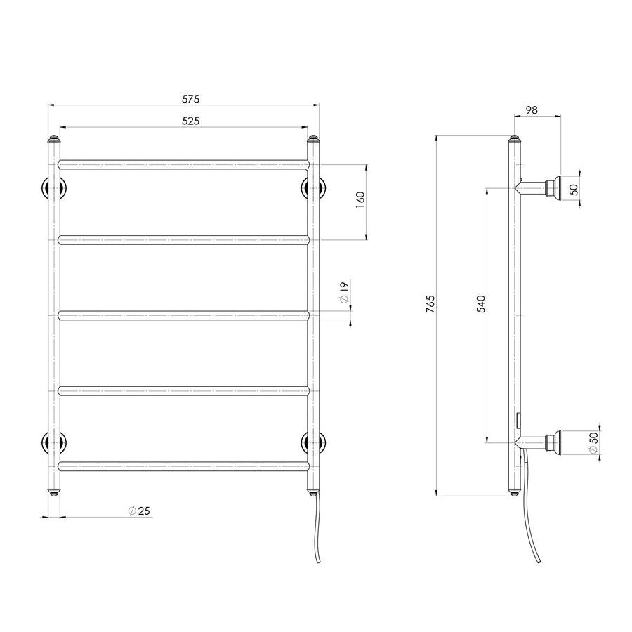 Cromford Heated Towel Ladder 550mm x 750mm - Brushed Bronze