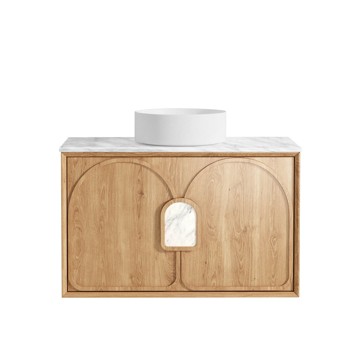 Laguna Mark II 900mm Woodland Oak Wall Hung Vanity - Natural Marble Top (Natural Carrara Marble)