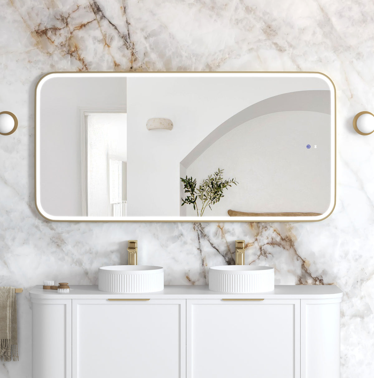 LED Newport 1500(W)x750(H) Gold Metal Frame Mirror, Install Horizontal or Vertical main view
