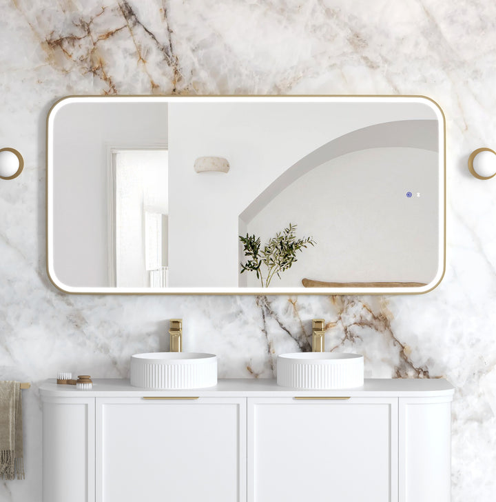 LED Newport 1500(W)x750(H) Gold Metal Frame Mirror, Install Horizontal or Vertical main view