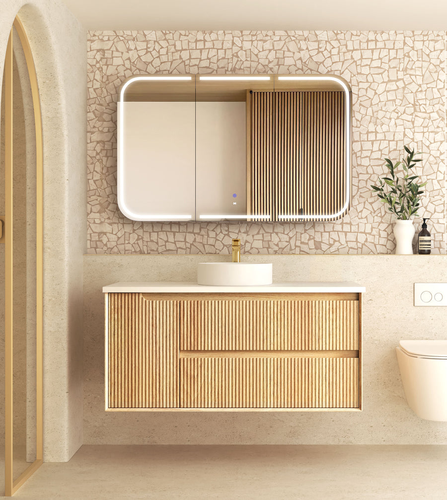 Byron Fluted 1200mm Woodland Oak Wall Hung Vanity - Cabinet Only