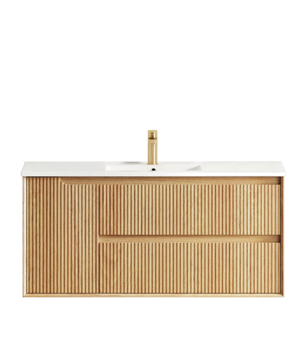 Byron Fluted 1200mm Woodland Oak Wall Hung Vanity - Slimline Ceramic Top (Gloss white)