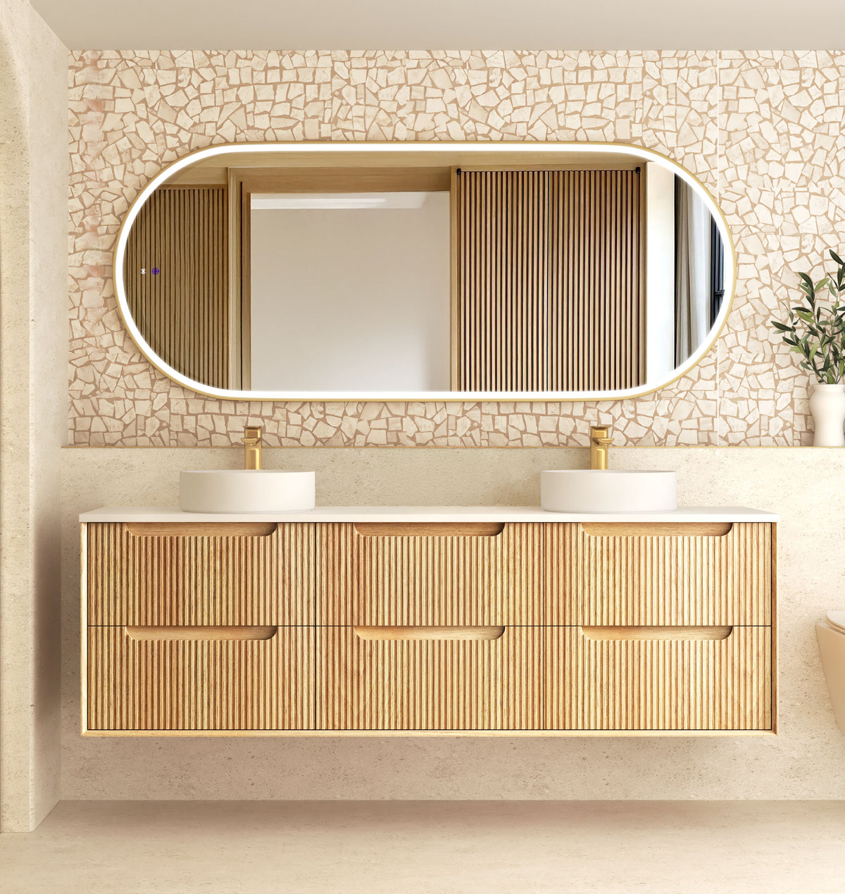 Byron Fluted 1800mm Woodland Oak Wall Hung Vanity - Cabinet Only