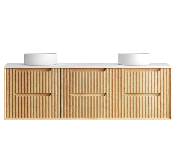 Byron Fluted 1800mm Woodland Oak Wall Hung Vanity - Ultra Delux Stone Top (Silica Free Pure White)